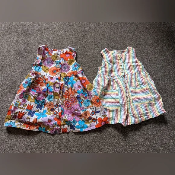2 Next summer cotton dresses baby girl 6-9 months floral stripes - Picture 2 of 10